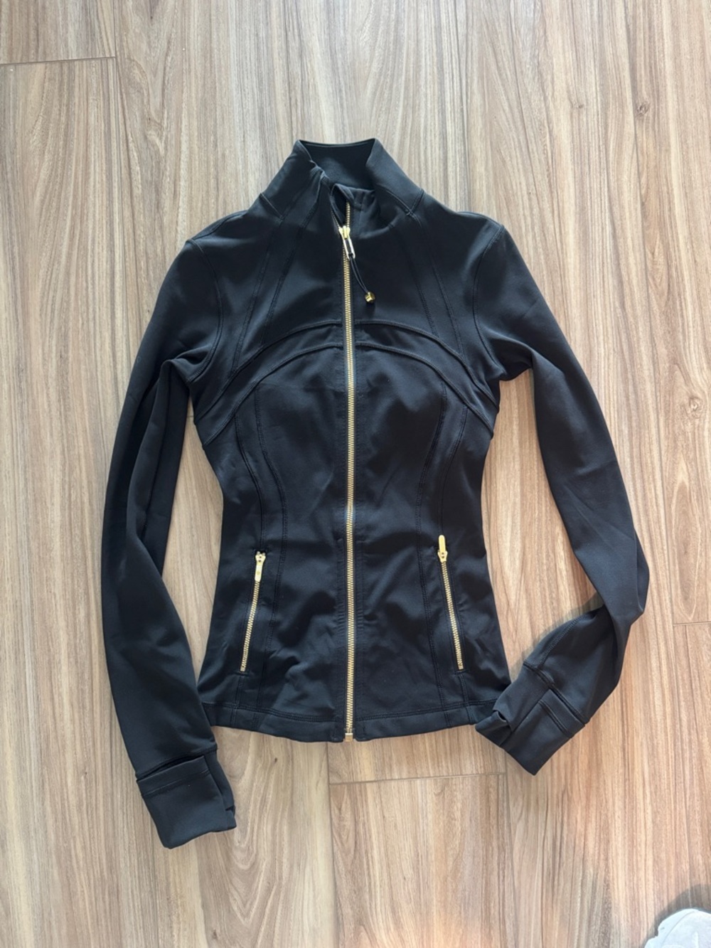 lululemon athletica Black Bomber Jacket with Gold Zippers